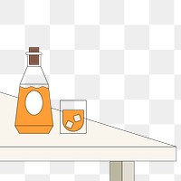 PNG Whiskey bottle on table, corner graphic, transparent background