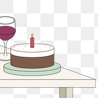 PNG Birthday cake on table, corner graphic, transparent background