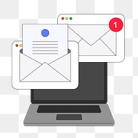 PNG Email notifications on laptop, business illustration, transparent background