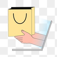 PNG Online gift, hands holding shopping bag illustration, transparent background