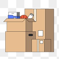 PNG House moving boxes, flat illustration, transparent background