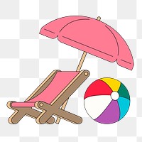 PNG Beach chair & parasol, Summer vacation illustration, transparent background