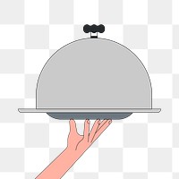 Png hand holding tray with cloche illustration, transparent background