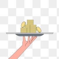 PNG Hand serving stacked coins, finance illustration, transparent background