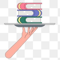 Png serving books on the tray illustration, transparent background