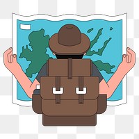 PNG Tourist holding map, flat travel illustration, transparent background