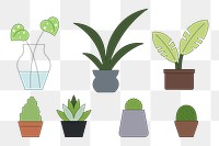 PNG Cute houseplants, flat graphic set, transparent background