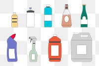 Png cleaning supplies set illustration, transparent background