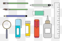 Png school and office stationaries set illustration, transparent background