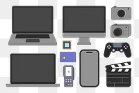 PNG Digital devices, laptop computer flat graphic set, transparent background