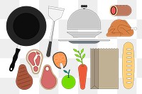 Png preparing food set illustration, transparent background