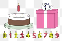PNG Birthday cake & candles, flat graphic set, transparent background