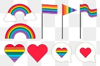 PNG LGBTQ pride flags, flat graphic set, transparent background