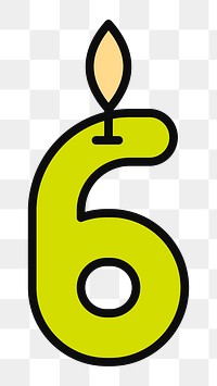 PNG Lit number six birthday candle, flat illustration, transparent background