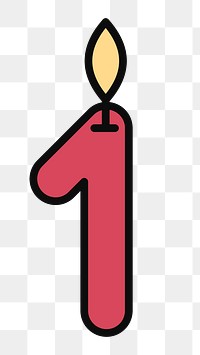 PNG Lit number one birthday candle, flat illustration, transparent background