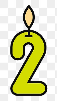 PNG Lit number two birthday candle, flat illustration, transparent background