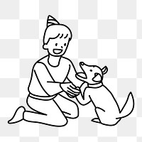 Png boy playing with puppy doodle, transparent background