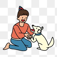 Png boy playing with puppy doodle, transparent background