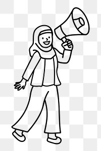 Png Muslim woman announcing on megaphone doodle, transparent background