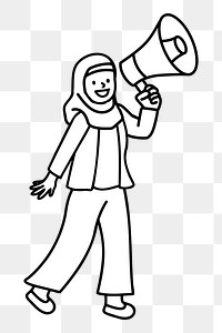 Png Muslim woman announcing on megaphone doodle, transparent background