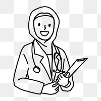 Png female Muslim doctor doodle, transparent background