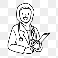 Png female Muslim doctor doodle, transparent background