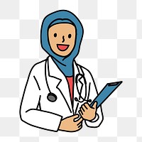 Png female Muslim doctor doodle, transparent background