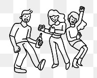 Png people dancing with drinks doodle, transparent background