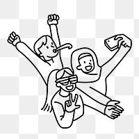 Png diverse people celebrating doodle, transparent background