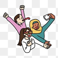 Png diverse people celebrating doodle, transparent background