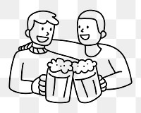 Png bros having beers doodle, transparent background