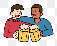 Png bros having beers doodle, transparent background