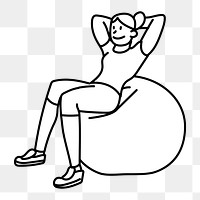 Png black woman exercising on yoga ball doodle, transparent background