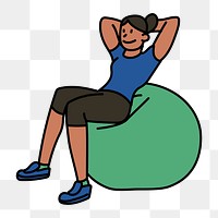 Png black woman exercising on yoga ball doodle, transparent background