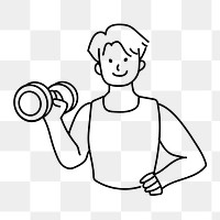 Png man lifting dumbbell doodle, transparent background