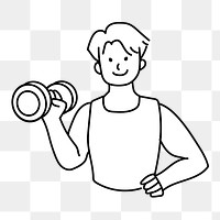 Png man lifting dumbbell doodle, transparent background