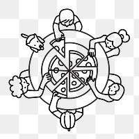 Png family eating pizza doodle, transparent background