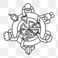 Png family eating pizza doodle, transparent background