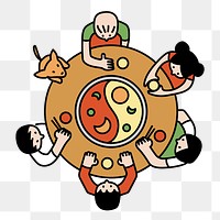 Png Asian family eating hotpot doodle, transparent background