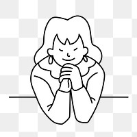 Png woman making a wish doodle, transparent background 