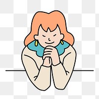 Png woman making a wish doodle, transparent background 