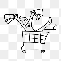 Png shopaholic happy girl doodle, transparent background