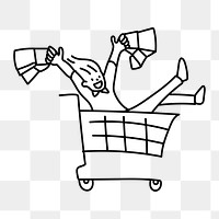 Png shopaholic happy girl doodle, transparent background