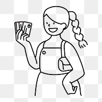 Png woman holding credit cards doodle, transparent background