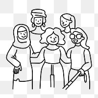 Png diverse team of women doodle, transparent background