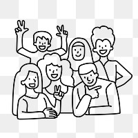 Png diverse team of people doodle, transparent background