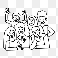 Png diverse team of people doodle, transparent background