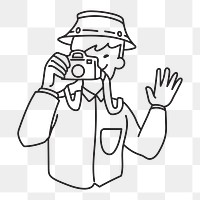 Png cameraman waving doodle, transparent background