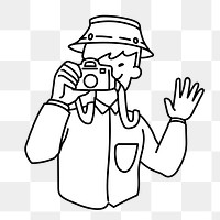 Png cameraman waving doodle, transparent background