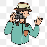 Png cameraman waving doodle, transparent background